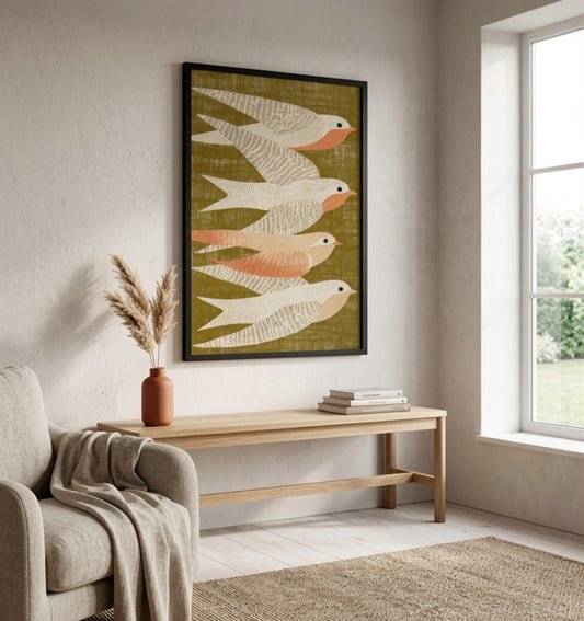 Scandinavian nature bird illustration print by PrintHaus for living room decor