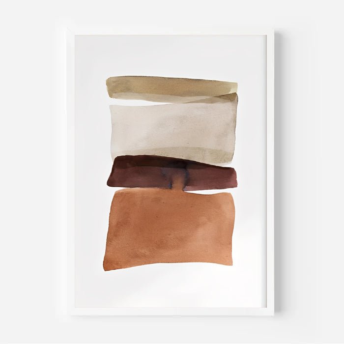 Three rectangular fabric swatches in beige, brown, and rust on a white background