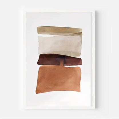 Three rectangular fabric swatches in beige, brown, and rust on a white background