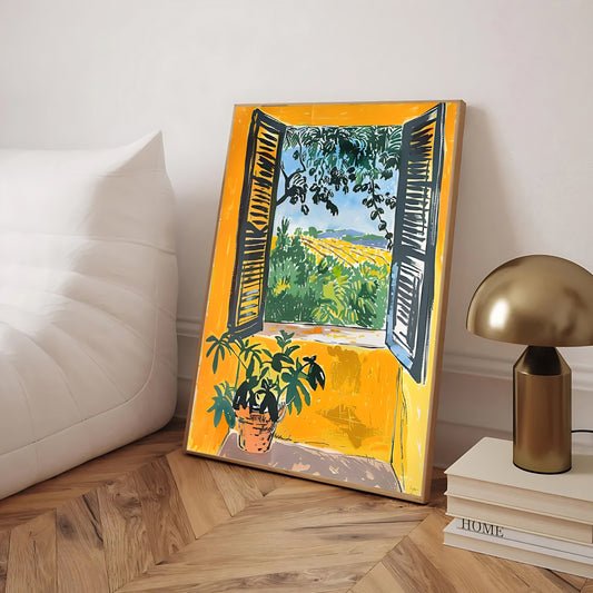 Matisse-style window view artwork featuring plant