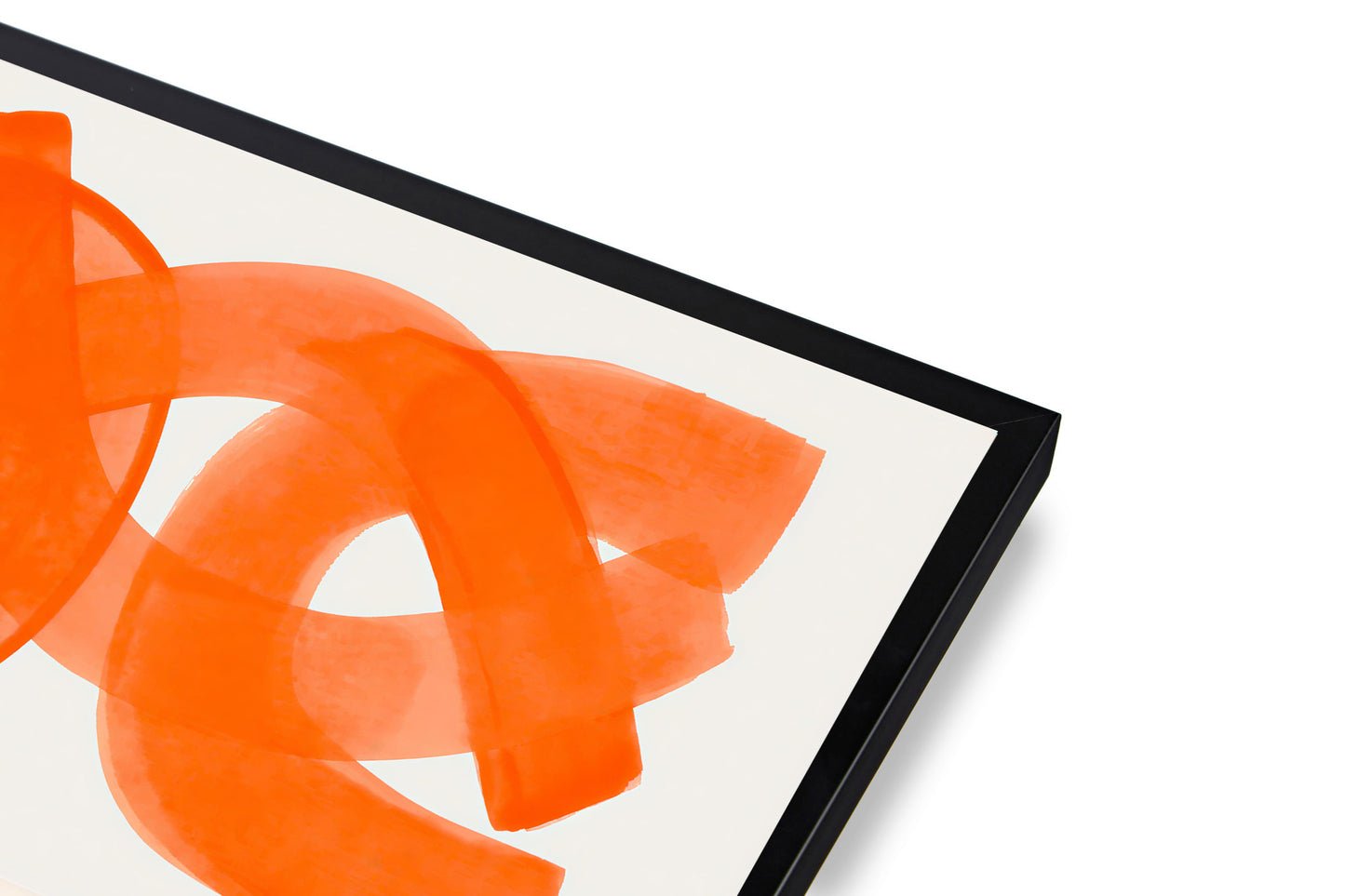 Abstract orange art piece on a white background with a black frame.
